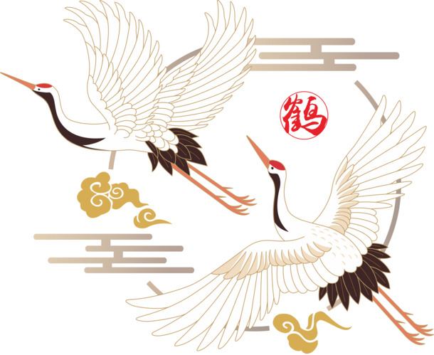 国潮手绘仙鹤03高清PNG素材，动植物元素动物图片下载