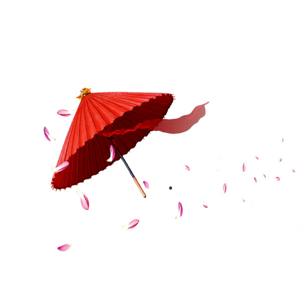 红色桃花伞高清PNG透明漂浮元素，花瓣设计素材免费下载