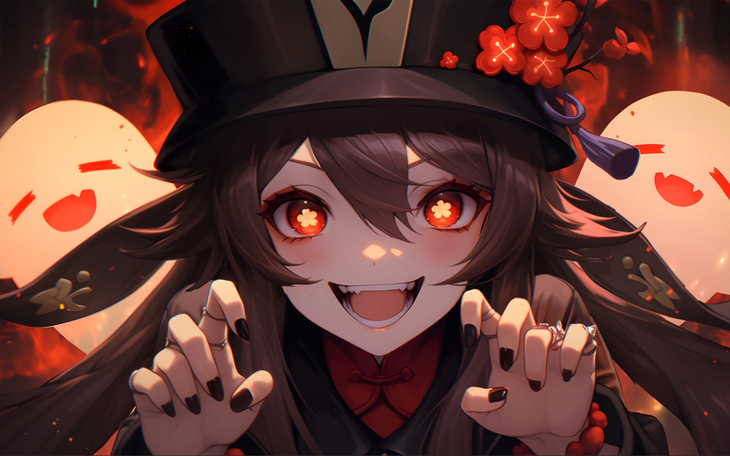 原神胡桃可爱手势高清壁纸 2880x1800 适配电脑平板笔记本