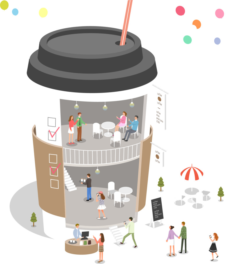 2.5D矢量创意立体咖啡杯插画PNG透明高清图，手绘卡通元素设计素材下载