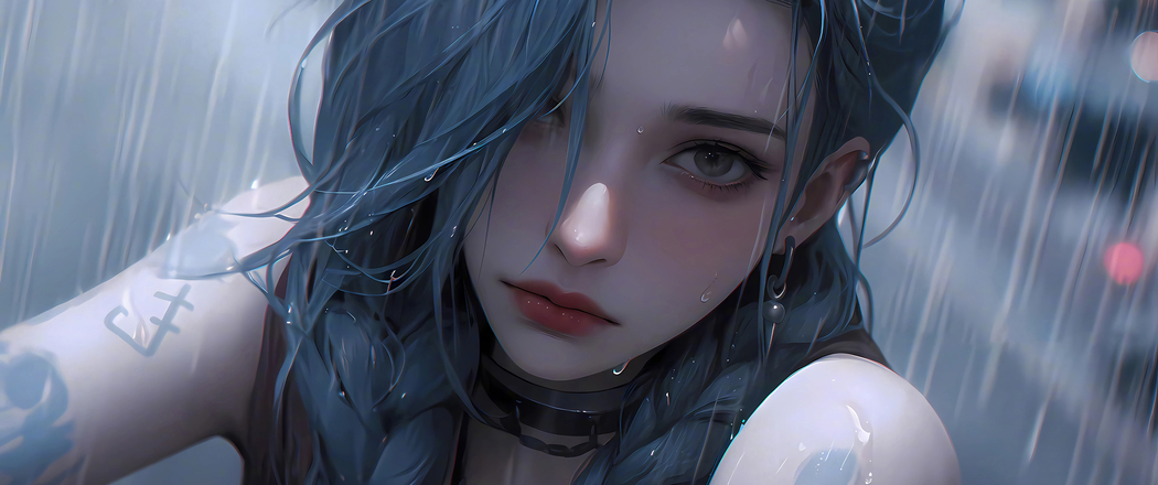 高清雨中金克丝3440x1440带鱼屏壁纸下载
