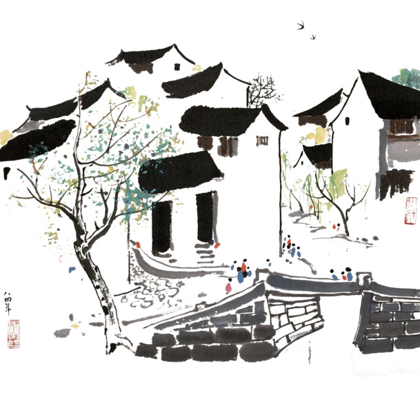 高清水墨柳树PNG装饰画素材，透明笔触墨迹图片设计元素下载