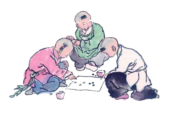 中国风水墨儿童下棋高清PNG透明装饰图片素材下载