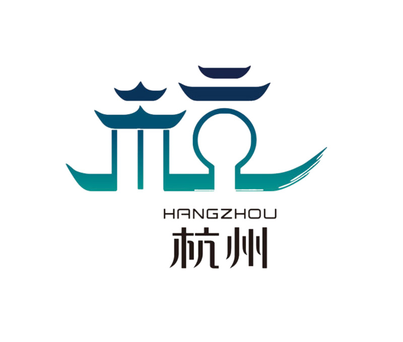 杭州地标手绘PNG素材，清新简约蓝，免抠高清下载