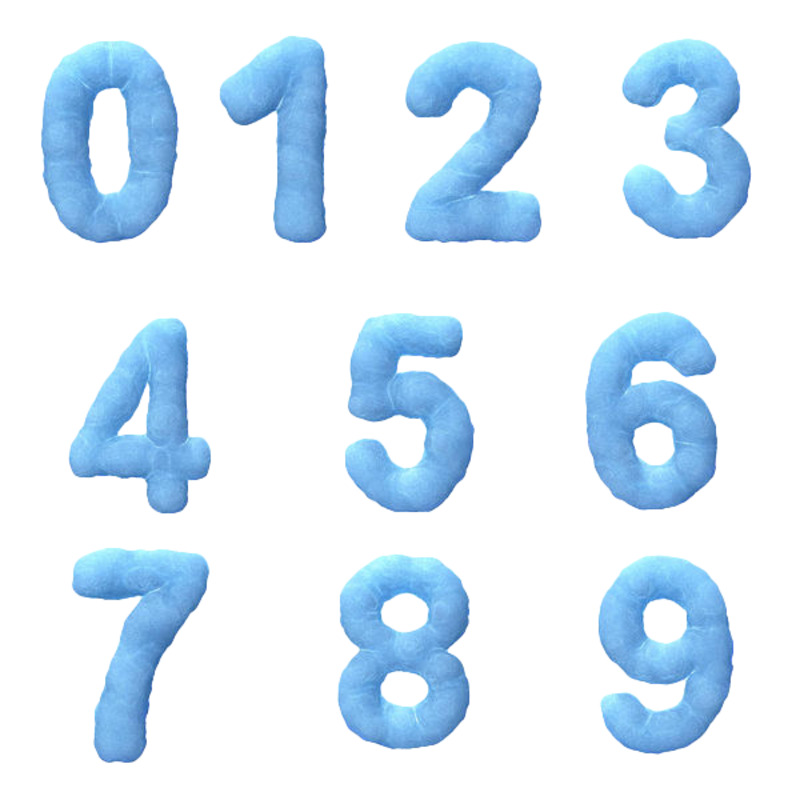 蓝色手绘浮雕数字PNG素材，高清透明免扣下载