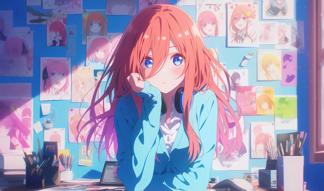 蓝色动漫女孩大头贴4K壁纸高清下载 3840x2266