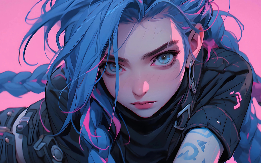 蓝色长发金克丝高清壁纸 2880x1800 适用于电脑平板笔记本