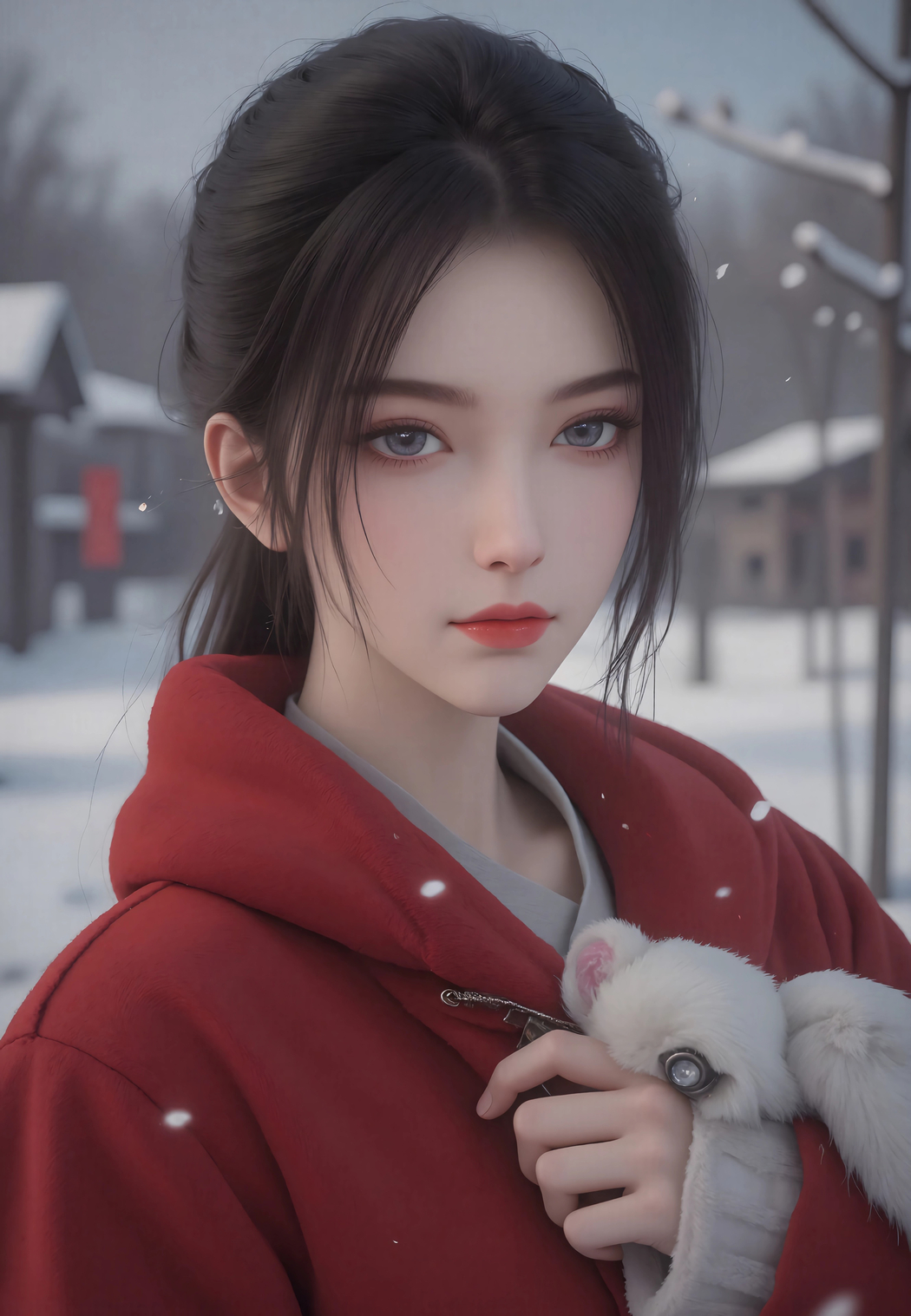 冬季红衣少女动漫竖屏4K手机壁纸高清下载 2658x3840