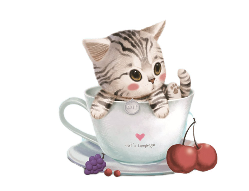 手绘猫咪杯子PNG透明图，动植物元素设计素材下载