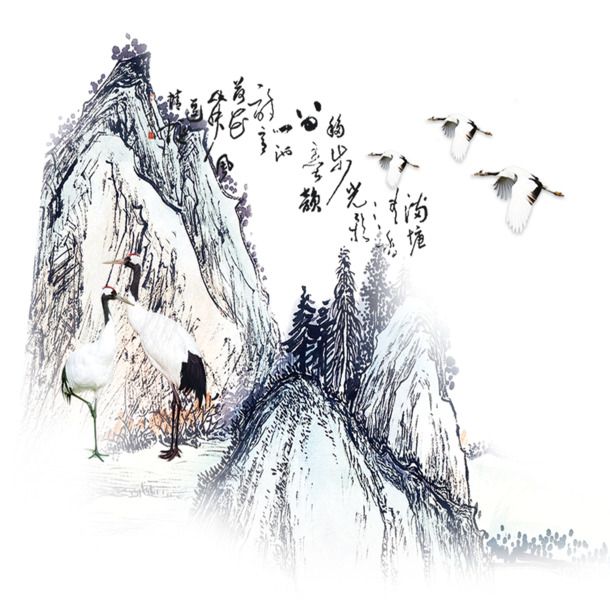 古风高清PNG透明装饰元素，墨迹笔触图片设计素材下载
