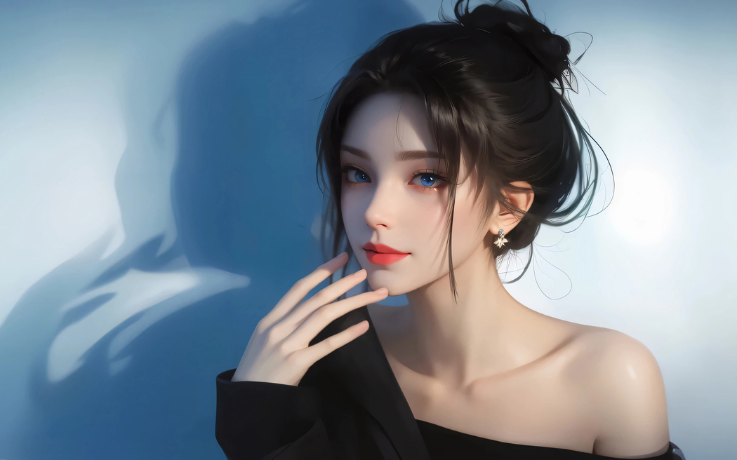 蓝色眼眸动漫美女高清壁纸 2880x1800 适配平板笔记本