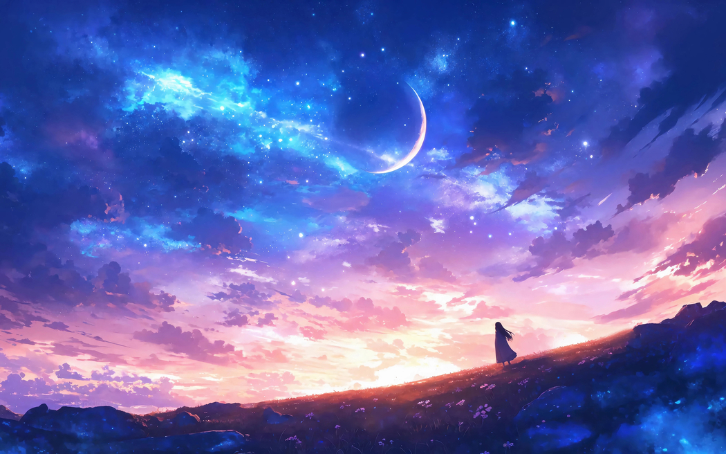 梦幻星空女孩高清壁纸 2880x1800 适用于电脑平板笔记本