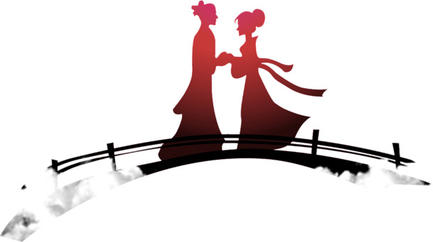 高清七夕节牛郎织女手绘扁平渐变PNG透明图片，情人节设计素材下载