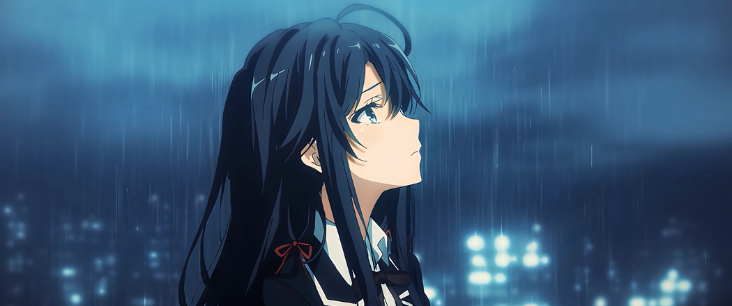 雪之下雪乃雨中绝美瞬间，4K带鱼屏壁纸3440x1440高清下载