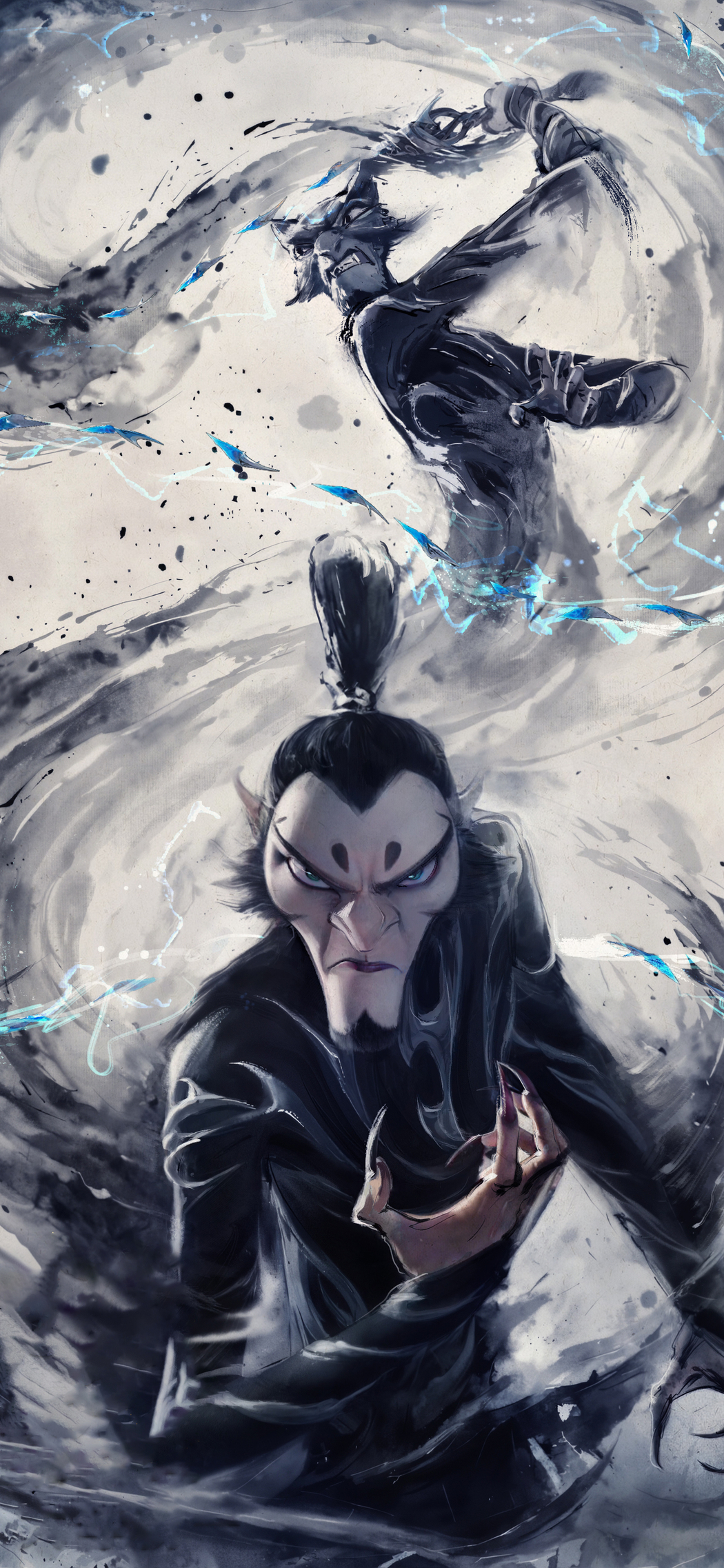 申公豹&哪吒之魔童闹海，水墨风海报，5K/4K高清手机壁纸下载（2598x5626）