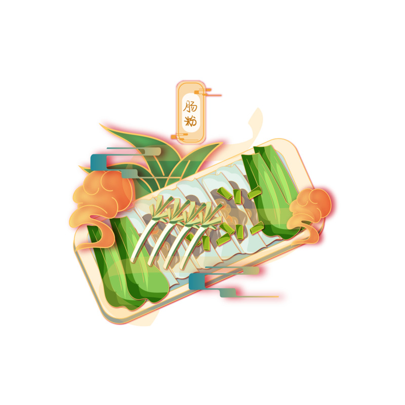 国潮风美食肠粉PNG透明图片，中国风装饰元素设计素材下载