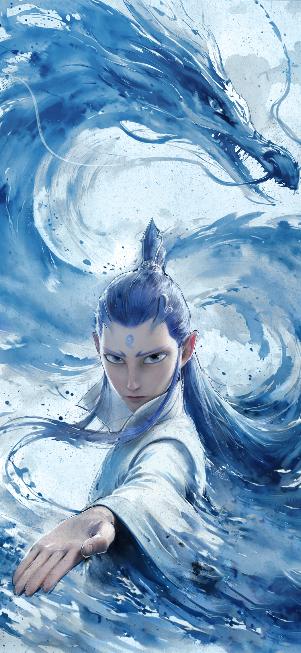 敖丙《哪吒之魔童闹海》水墨海报 手机壁纸高清下载 5K/4K分辨率 2598x5626