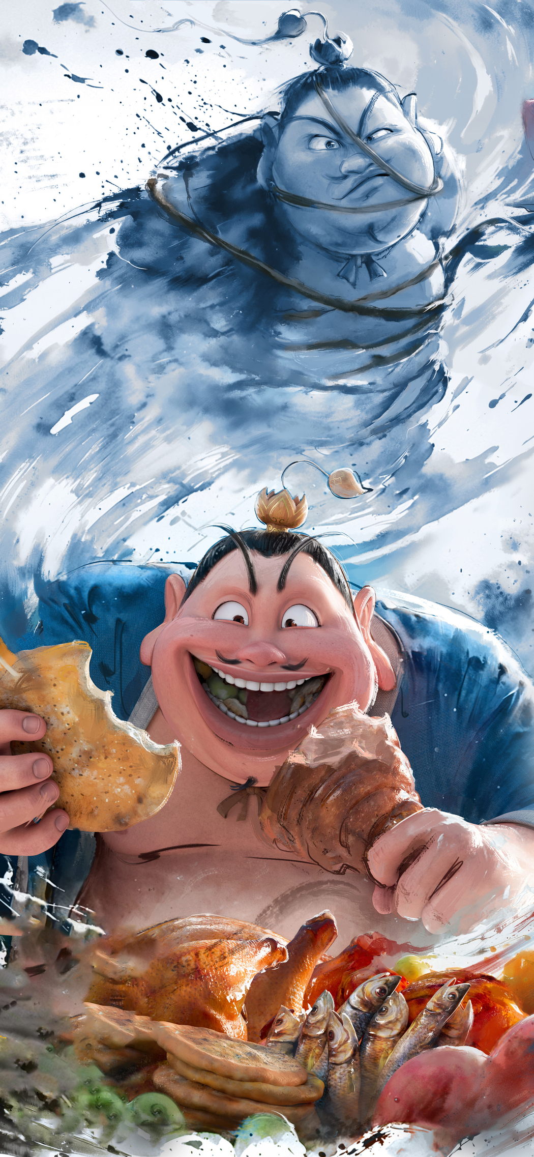 太乙真人与哪吒之魔童闹海水墨海报 高清5K/4K手机壁纸 下载 2598x5626