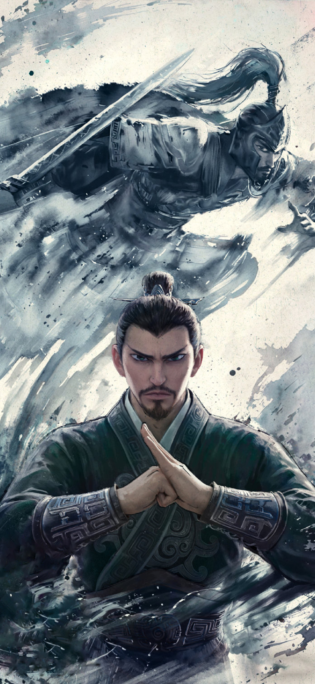李靖哪吒魔童闹海水墨海报 手机壁纸高清下载（5K/4K分辨率，2598x5626）