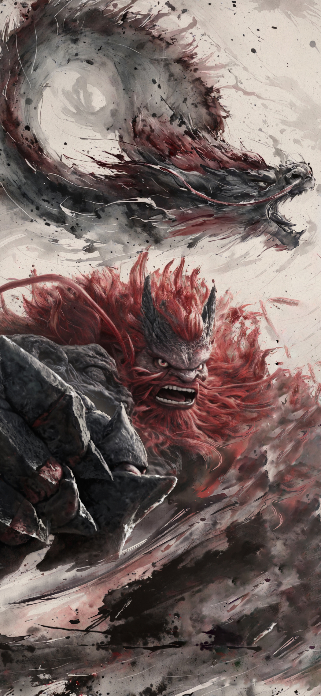 敖钦《哪吒之魔童闹海》水墨海报，高清5K/4K手机壁纸下载，分辨率2598x5626
