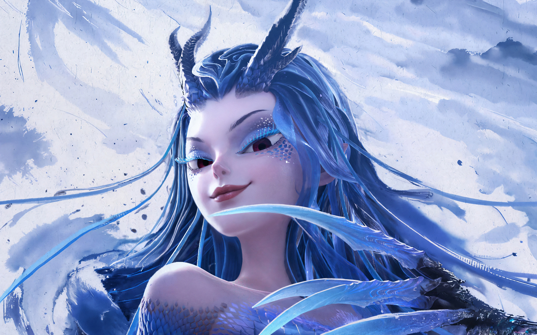 敖闰与哪吒之魔童闹海水墨风3200x2000高清壁纸，适配平板/笔记本/便携设备下载