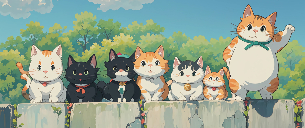 4K高清动漫壁纸下载，树林中的可爱猫咪，带鱼屏3440x1440分辨率