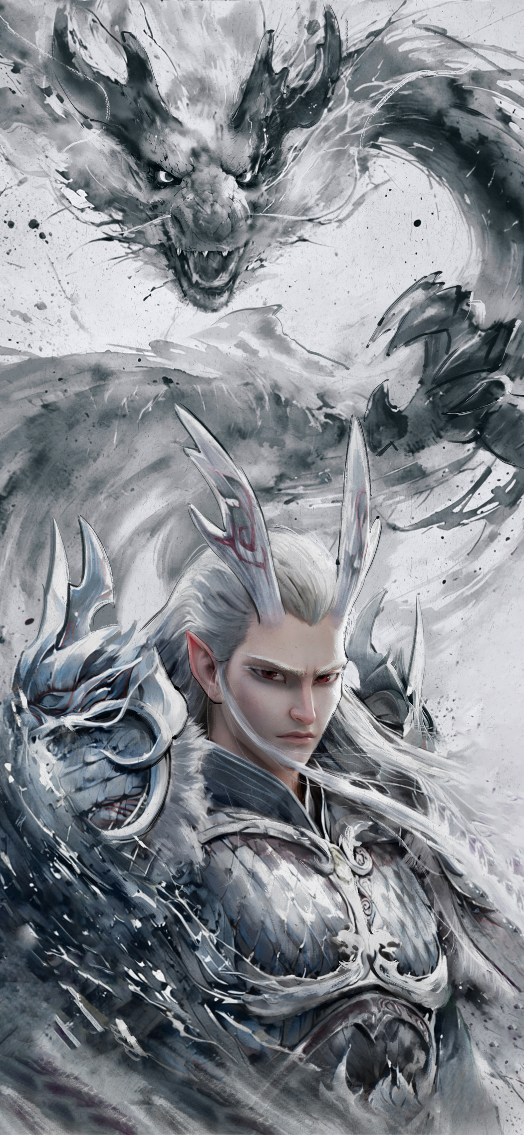 敖光哪吒魔童闹海水墨风海报 高清5K/4K手机壁纸 下载 2598x5626分辨率