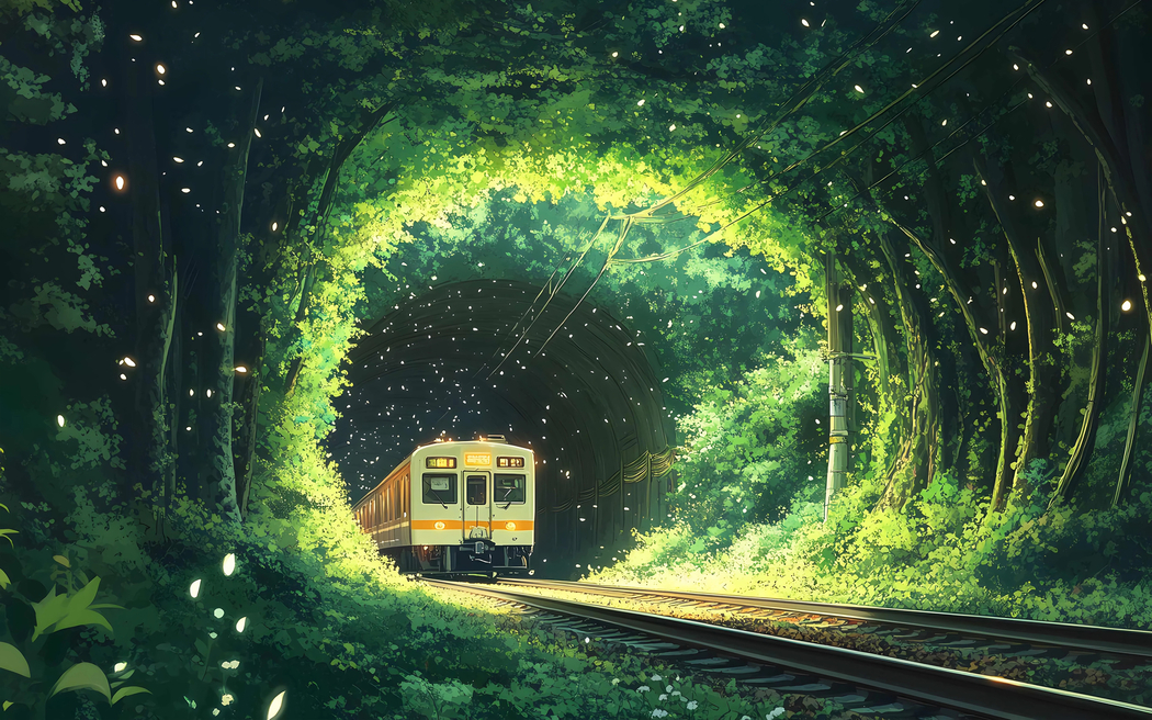 森林列车绝美风景 高清2880x1800护眼壁纸 适配平板笔记本等设备 下载