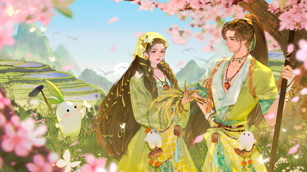 天涯明月刀春日鲜花情侣浪漫4K高清壁纸，3841x2160分辨率下载