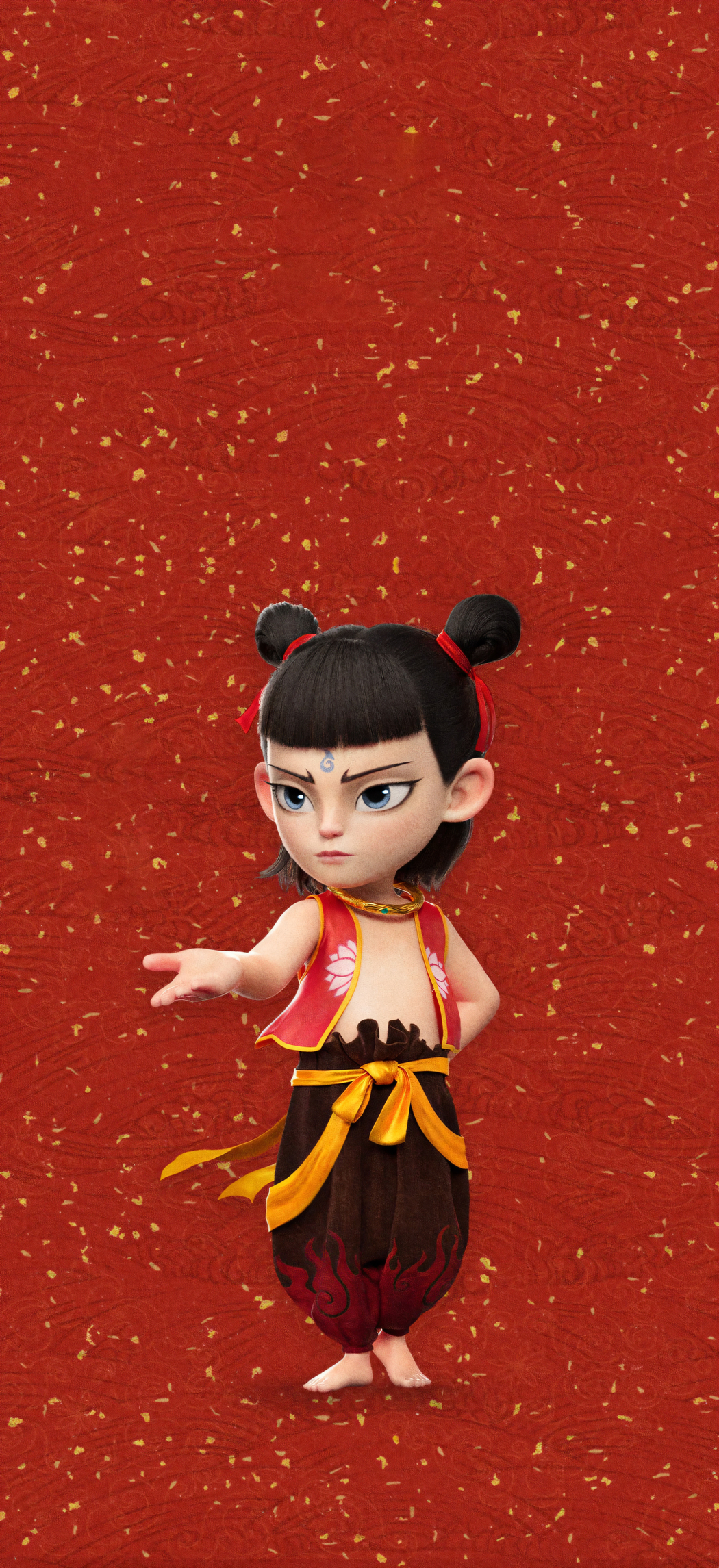 哪吒春节红背景竖屏4K手机壁纸高清下载 1760x3840