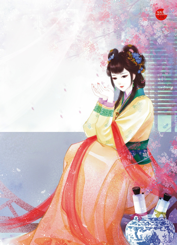 古风清秀温柔美女手绘PNG透明背景素材下载