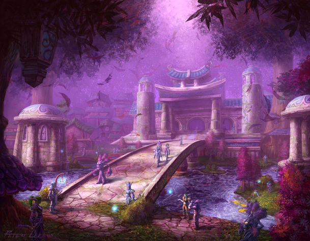 紫色神秘宫殿游戏场景高清PNG透明背景卡通手绘素材下载