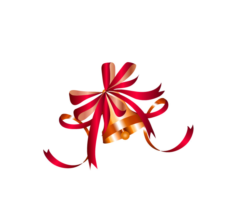 红色简约绸带铃铛节日高清PNG素材，漂浮彩带元素下载