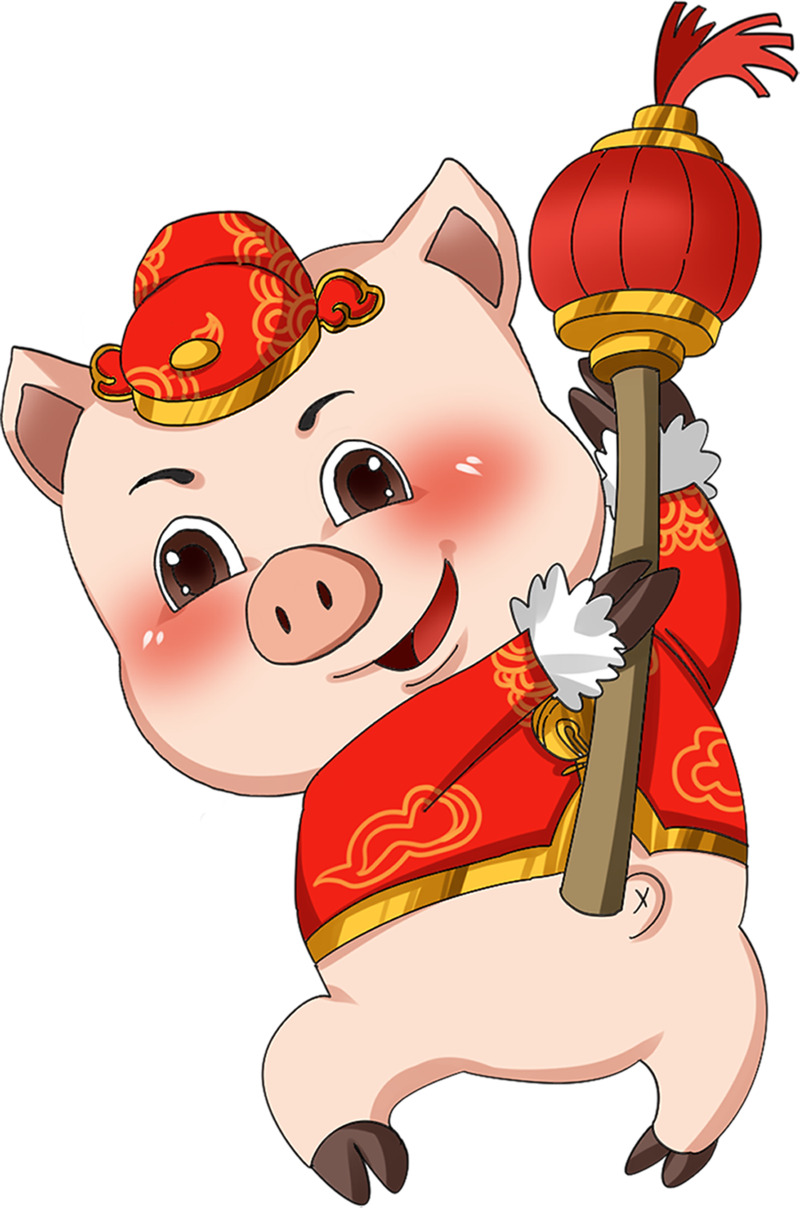 喜庆小猪插画PNG透明图，元旦春节元宵节日素材下载