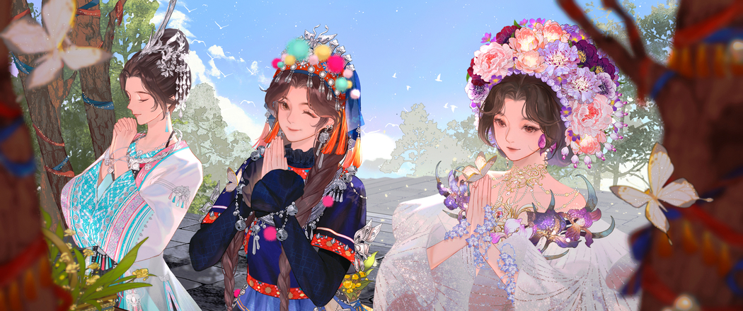 天涯明月刀，三女孩许愿超清壁纸，3440x1440带鱼屏专属下载