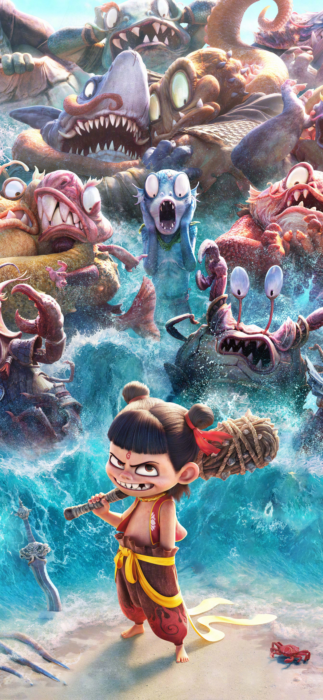 哪吒魔童闹海&螃蟹鱼 4K超高清手机壁纸 1773x3840 免费下载