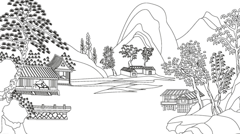 中国山水高清PNG素材，漂浮花瓣海报元素下载