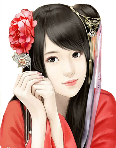 古风红衣红花女子立绘PNG透明素材，漂浮花瓣高清设计图下载