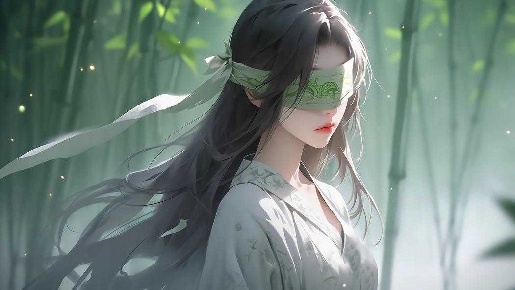 古风蒙眼女孩竹林清新4K壁纸 3840x2160高清下载
