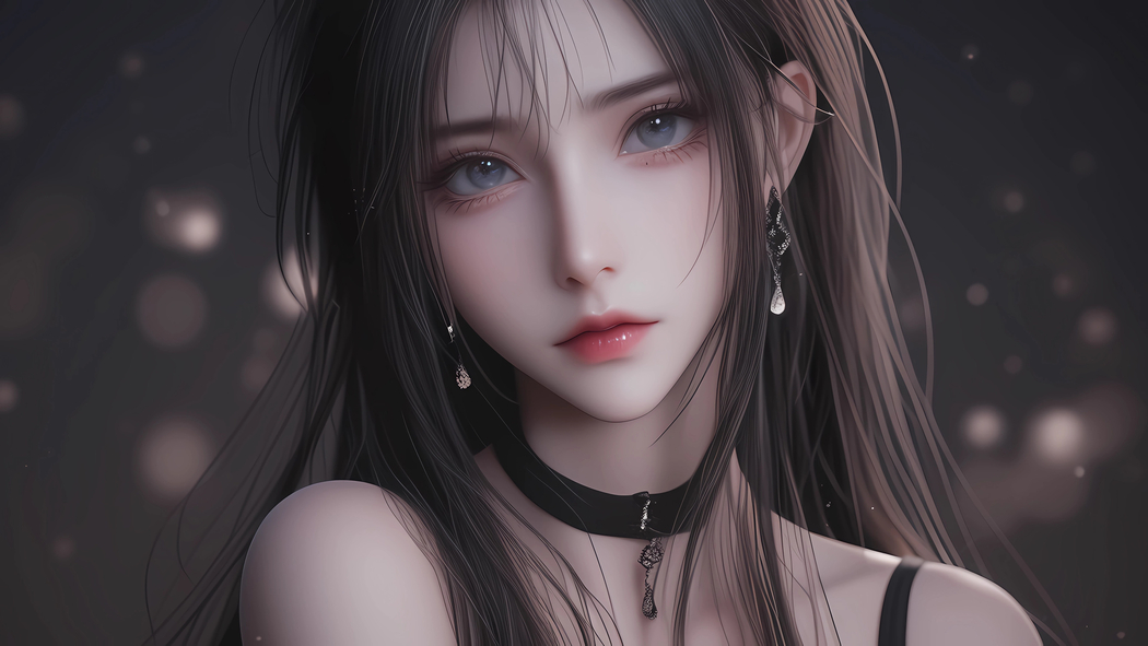 黑色长发女子4K暗色系动漫壁纸，3840x2160高清下载