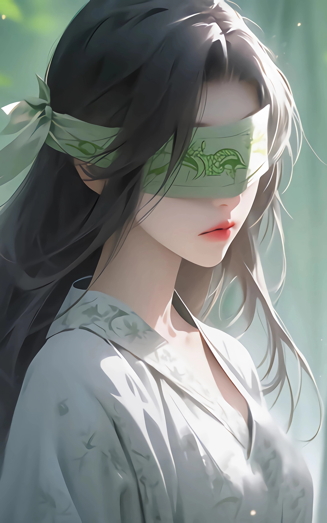 古风美女蒙眼竹林4K动漫壁纸，2400x3840高清手机图片下载
