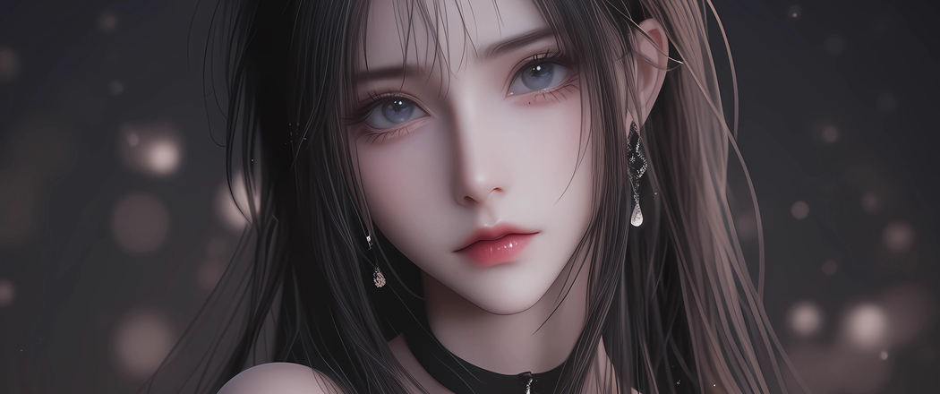 黑色长发女子4K动漫壁纸，暗色系唯美带鱼屏3440x1440高清下载