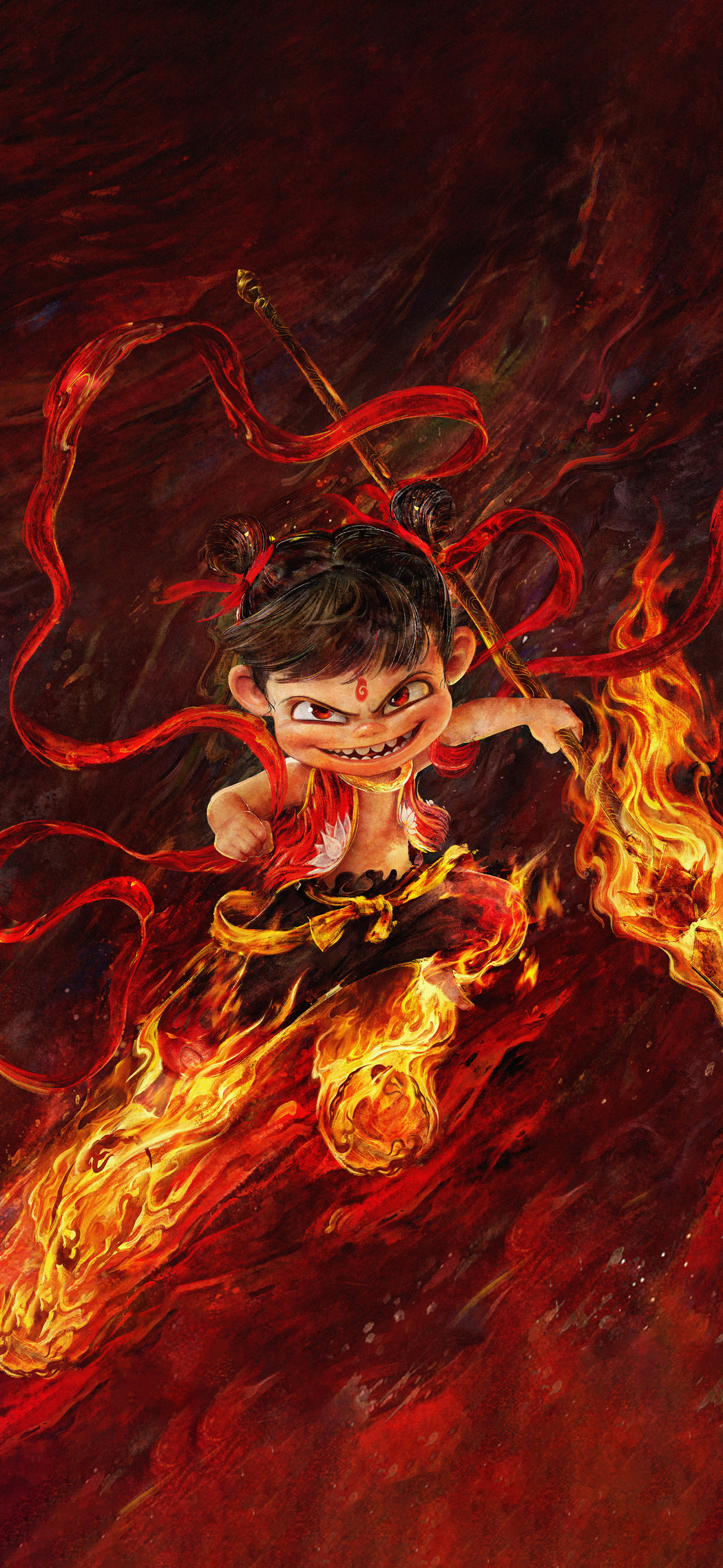 哪吒魔童闹海4K高清手机壁纸，风火轮主题，1772x3840分辨率下载