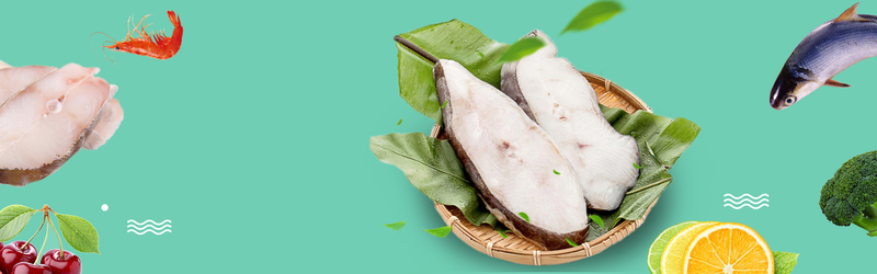 高清JPG鲜美鱼片文艺绿banner电商素材，PSD格式狂欢设计下载