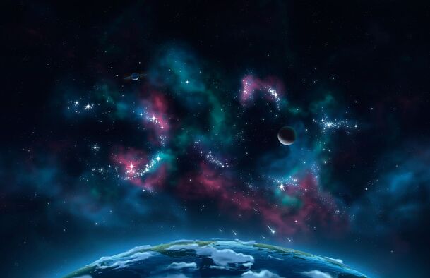 宇宙星空银河及星球表面高清PNG透明素材，海报设计背景元素下载