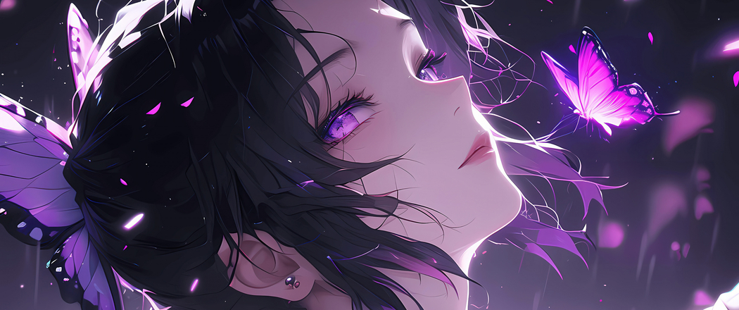 胡蝶女孩唯美4K动漫壁纸，3440x1440带鱼屏高清下载