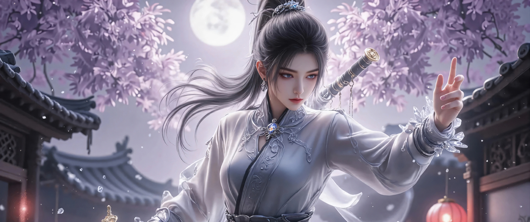 剑来宁姚4K动漫壁纸，月光唯美带鱼屏3440x1440高清下载