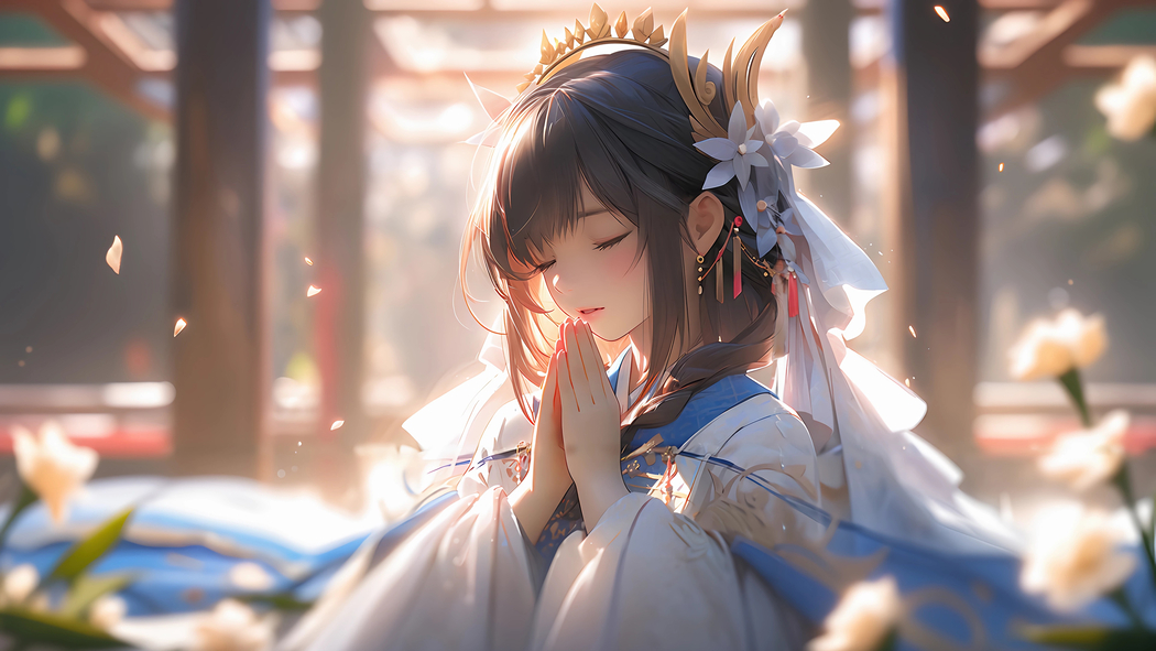 女孩双手合十许愿高清4K壁纸 3840x2160动漫图片下载
