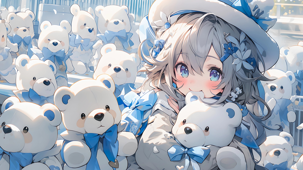 可爱小女孩与帽子玩具熊 4K超清壁纸 3840x2160 下载