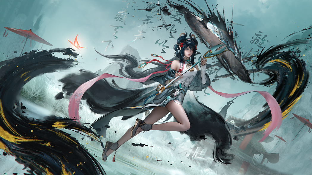 公孙离·离恨烟水墨皮肤4K超清壁纸，3840x2160分辨率下载